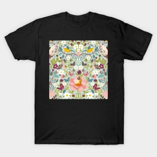 Flower fairies in a secret woodland glade on pale blue T-Shirt